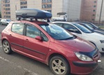 Автобокс Lux Tavr 175 черный матовый + багажник Евродеталь аэро на Peugeot 307 SW- фото