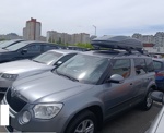 Автобокс ED Piligrim Magnum 390 серый графит + поперечины ED 311 aero на Skoda Yeti- фото