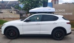 Автобокс ED Piligrim 390 белый глянец + багажник Modula Oval Bar на Alfa Romeo Stelvio- фото3