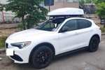 Автобокс ED Piligrim 390 белый глянец + багажник Modula Oval Bar на Alfa Romeo Stelvio- фото
