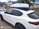 Автобокс ED Piligrim 390 белый глянец + багажник Modula Oval Bar на Alfa Romeo Stelvio- фото5